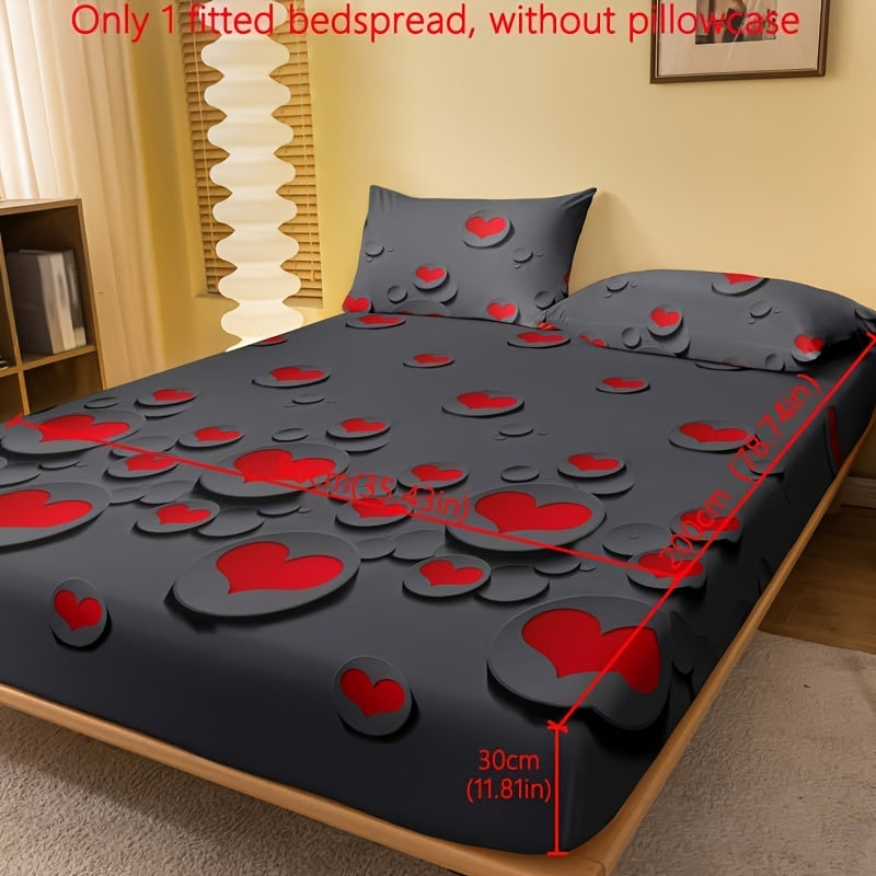 Red and White Heart Pattern Fitted Sheet for Bedroom or Guest Room