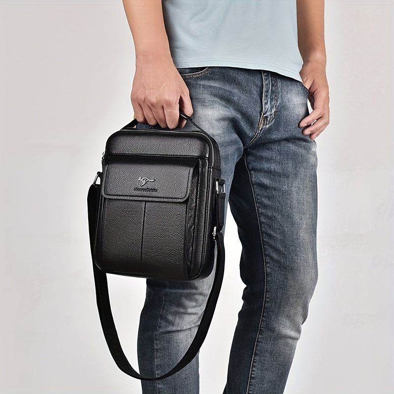 Men's Synthetic Leather Crossbody Bag Brown Adjustable Multiple Compartments Vertical Design for Daily Commute or Gift