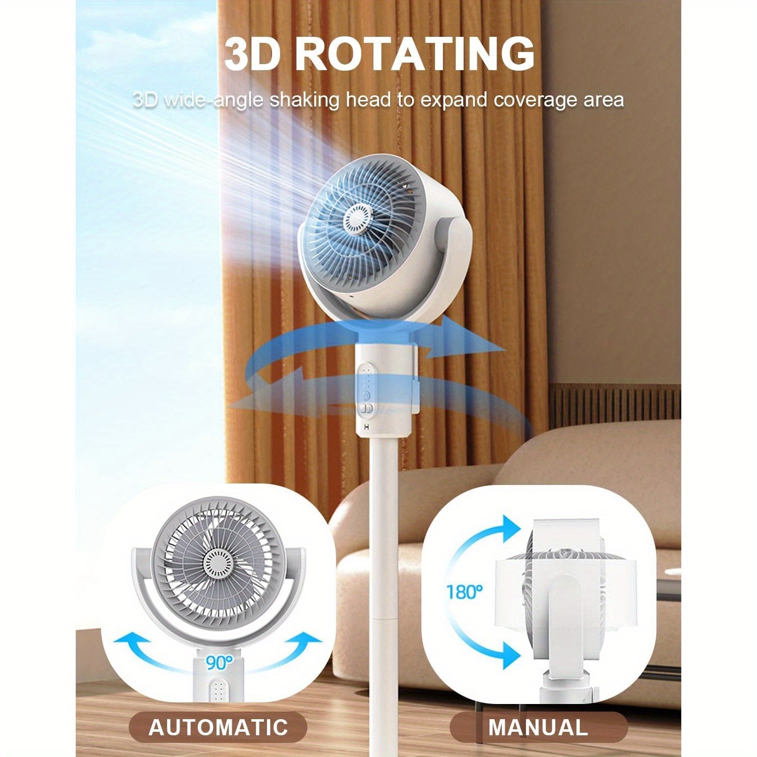 Air Circulation Fan 5 Speeds Remote Control Adjustable Height 8 Timers White