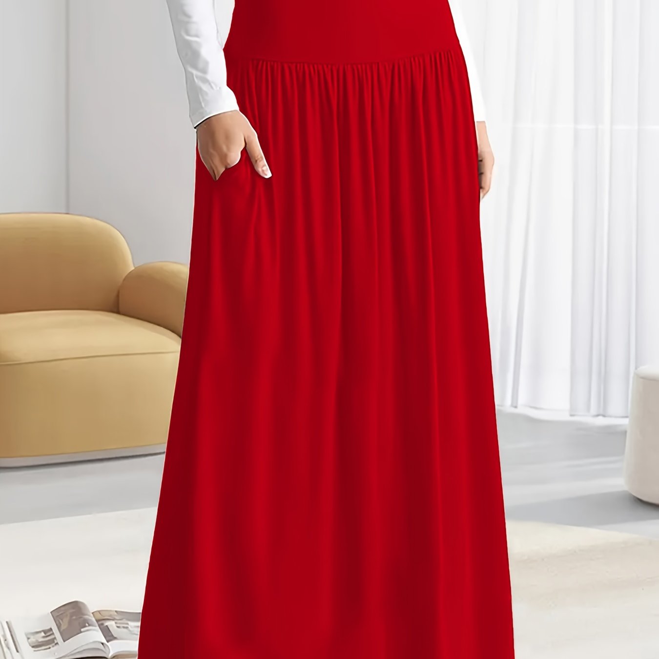 Women's Plus Size Solid Color High Waist Skirt for Spring Summer Casual