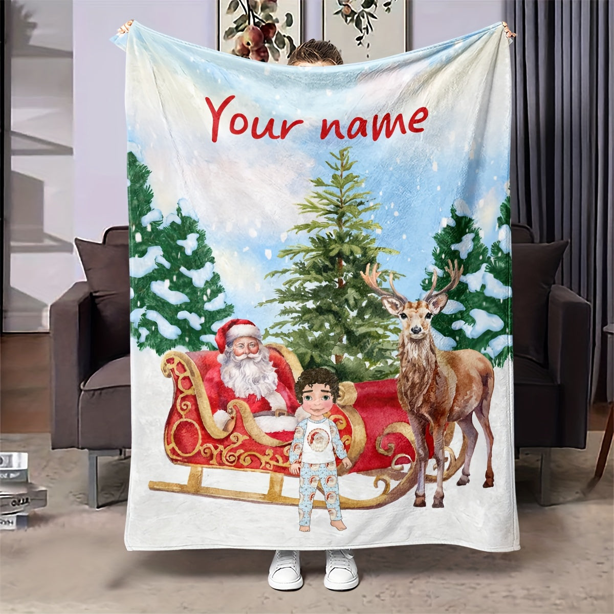 Cozy Polyester Flannel Fleece Throw Blanket with Customizable Christmas Style for All Seasons