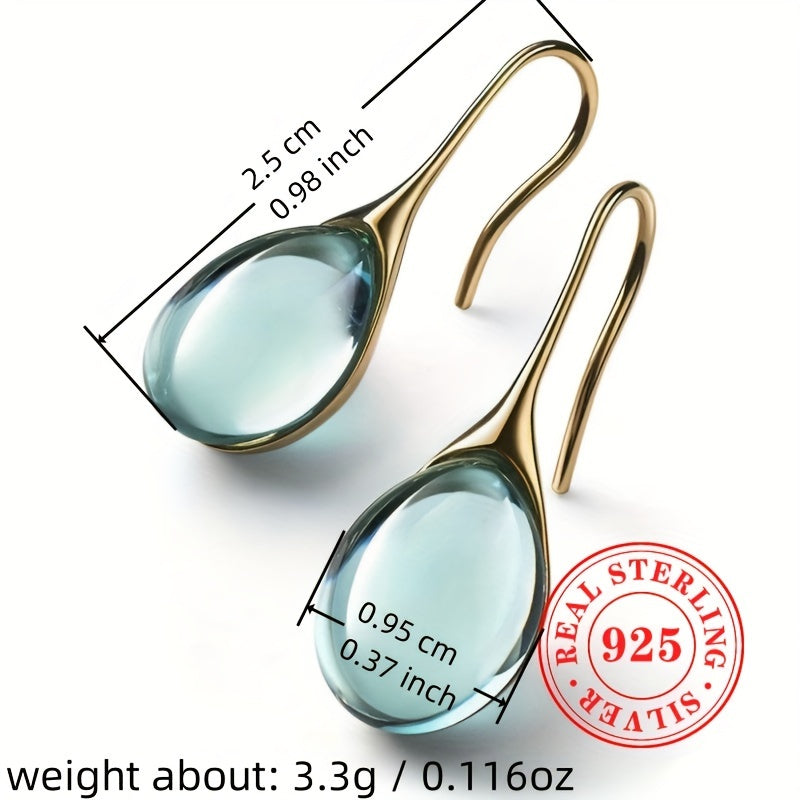 Sterling Silver Dangle Earrings for Women with Faux Sea Blue Gemstones