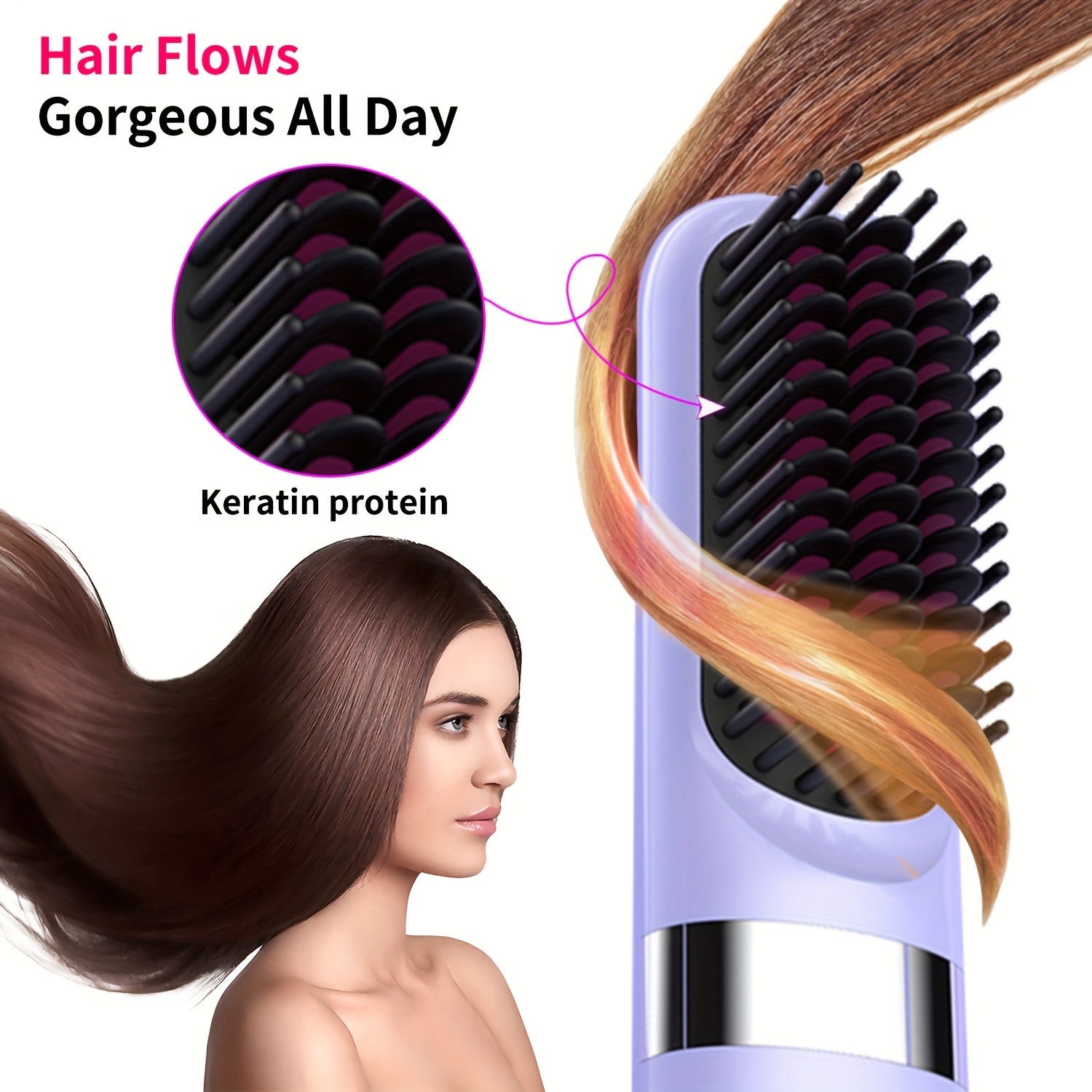 Travel-size cordless hair straightener brush for women fast heating USB rechargeable
