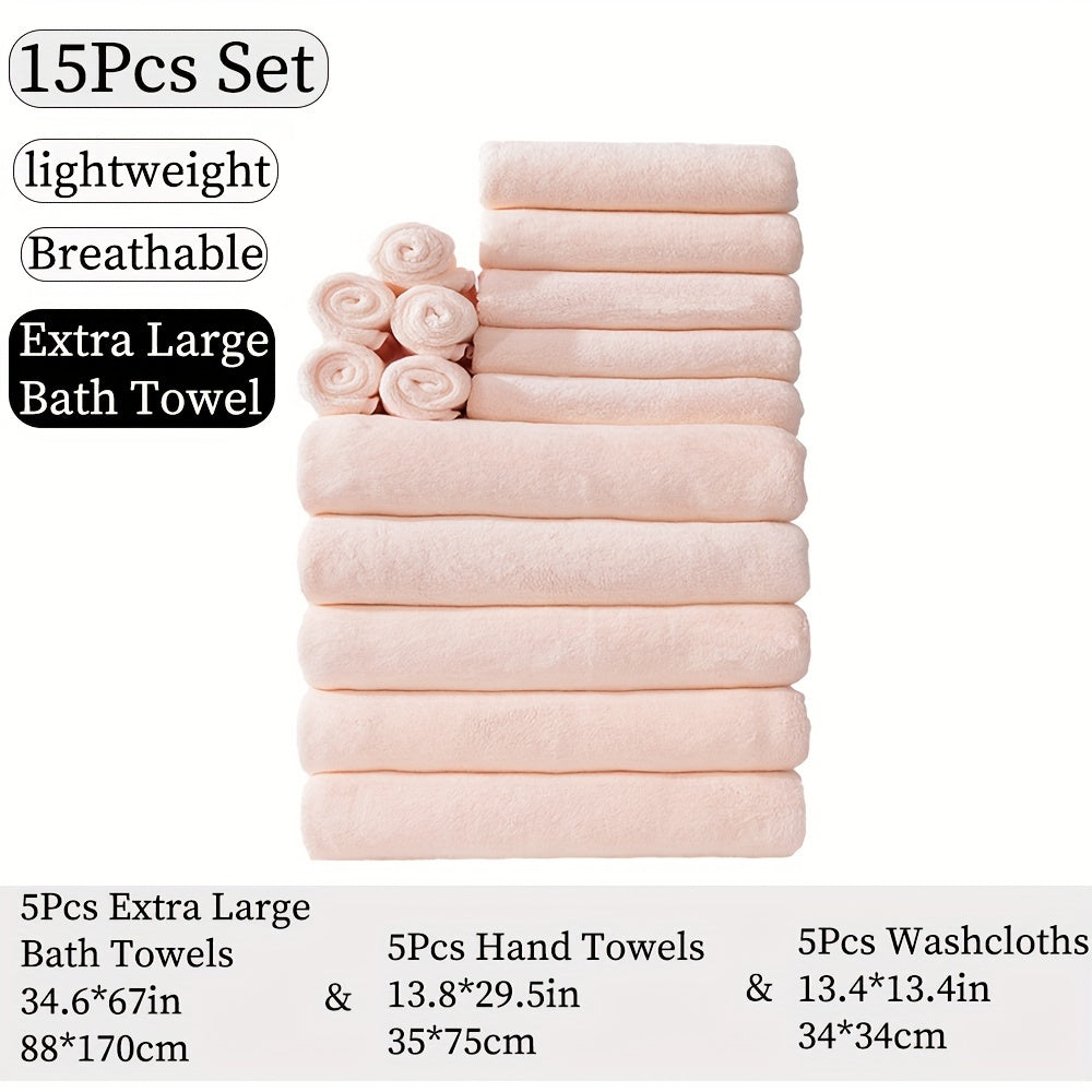 15-Piece Microfiber Towel Set for Home and Hotel Shower in Multiple Colors