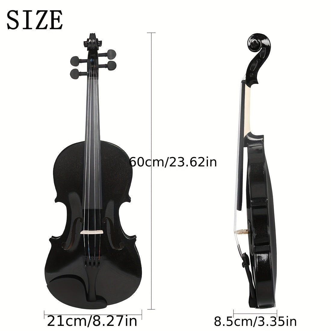 4/4 Solid Wood Violin Black for Beginners with Chin Rest and Case