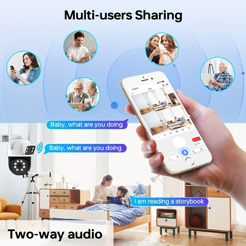 Outdoor Security Camera with 360° Pan Tilt, Color Night Vision, 2MP+2MP, Motion Detection, Two-Way Audio, WiFi