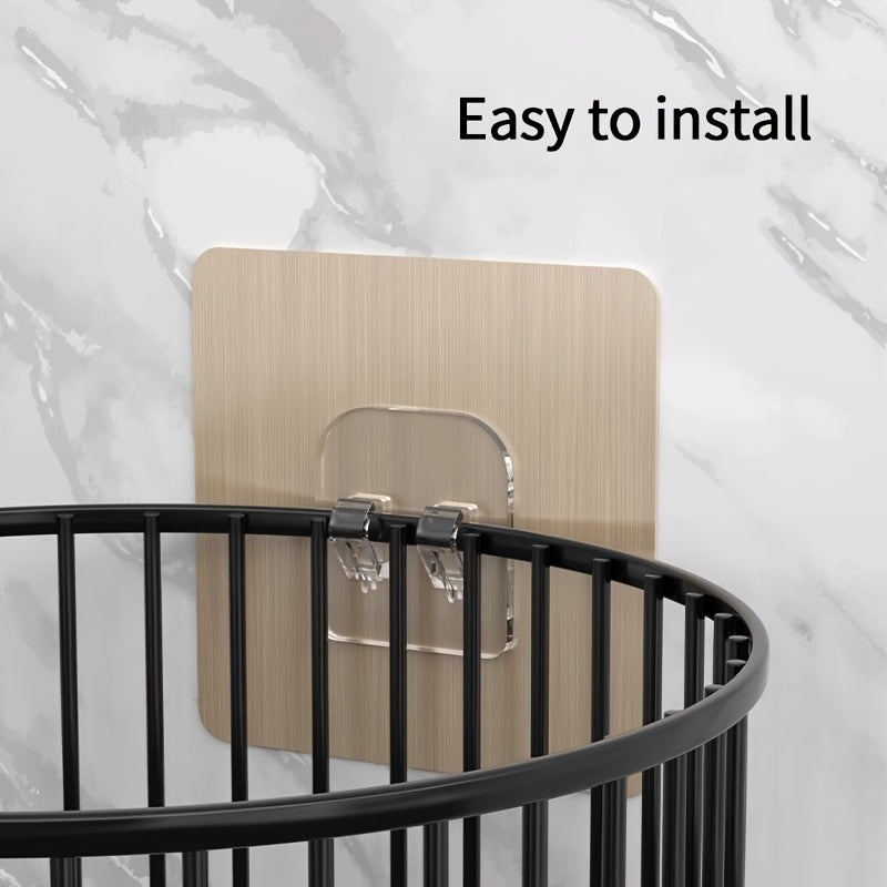 Black Metal Corner Shelf with Hooks Waterproof Adhesive Mount Bathroom Organizer