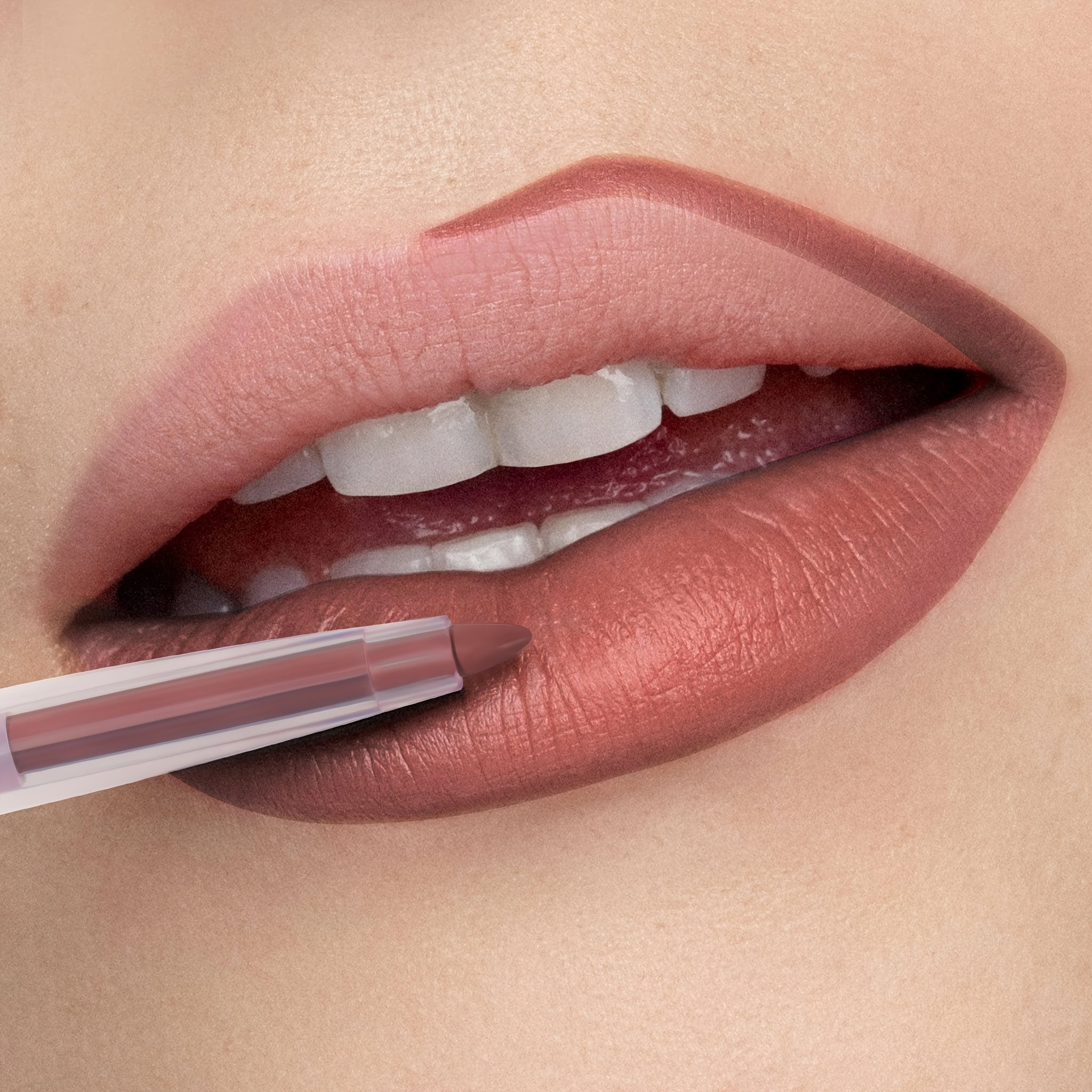 Lápiz de perfilador y barra de labios mate a prueba de agua y de larga duración para labios en tono nude rosa y púrpura, que también funciona como tinte de labios y barra de cera cosmética.