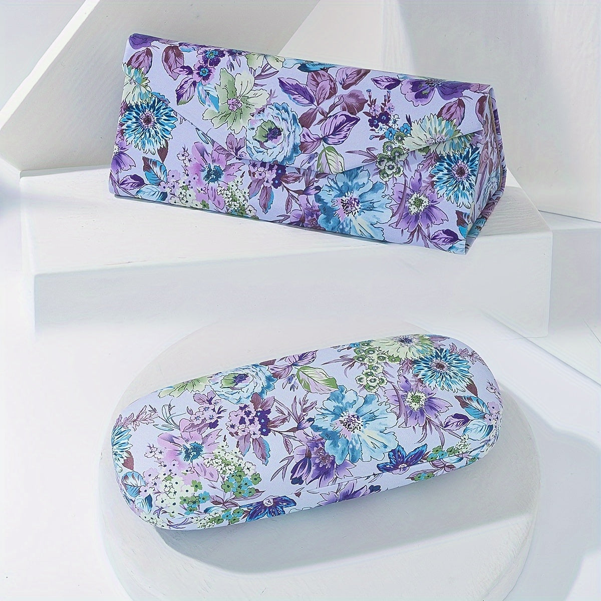 Set of 2 Floral Eyeglass Cases Foldable and Hard Metal Storage Cases