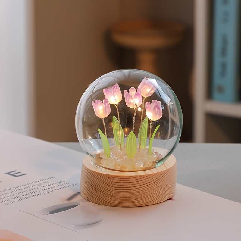 Modern Handmade Glass Tulip Night Light with Switch Control for Bedroom Decor