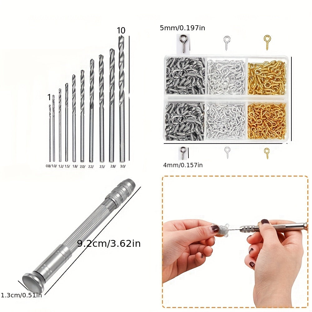 Jewelry Making Kit with Screw Eye Pins and Hand Drill Tools for Resin and Epoxy Molds