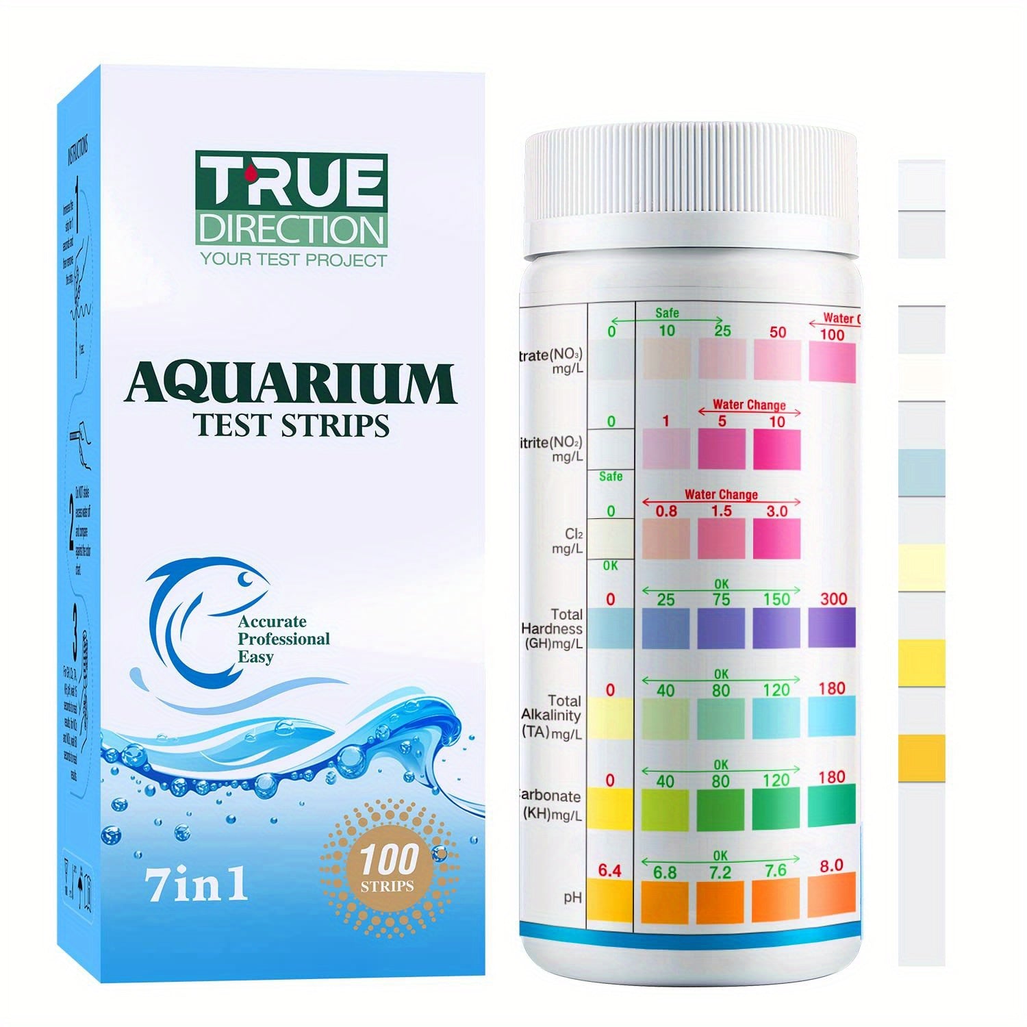 7-Way Aquarium Test Strips for Freshwater Saltwater Fish Tanks Ponds Water Quality
