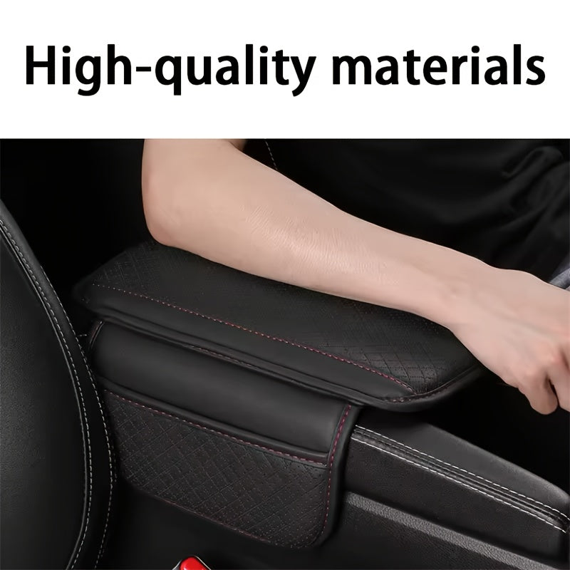 PU Leather Car Armrest Cushion Memory Foam Dual Storage Pockets Breathable Interior Accessory