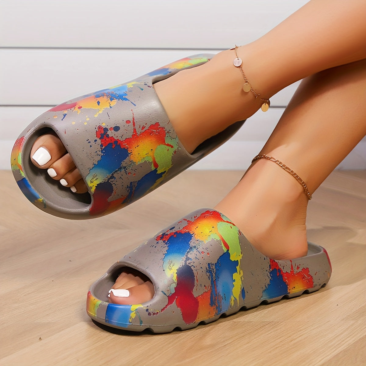 Women's Colorful Paint-Splatter EVA Slippers Casual Indoor Shoes All-Season