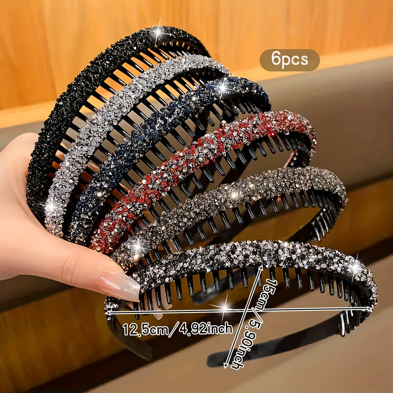 6-Piece Rhinestone Headbands for Teens Non-Slip Resin Hair Accessories Casual All Seasons