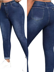 Women's Skinny Jeans Dark Blue High Rise Casual Denim Pants