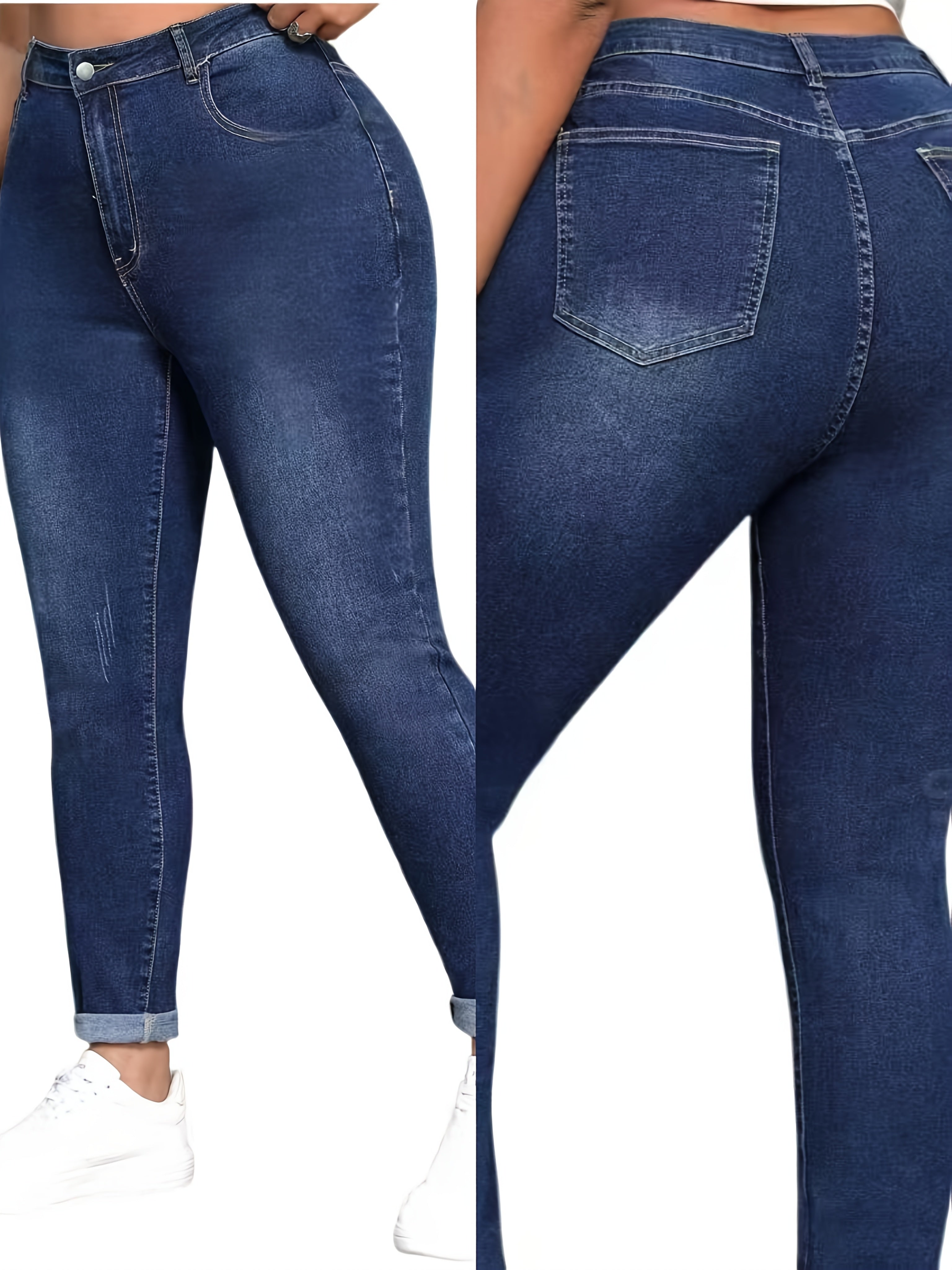 Women's Skinny Jeans Dark Blue High Rise Casual Denim Pants
