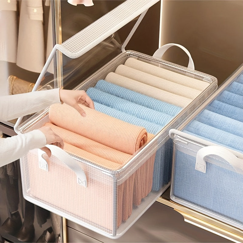 Large Foldable PVC Storage Box with Lid Dustproof Organizer for Clothes and Trousers