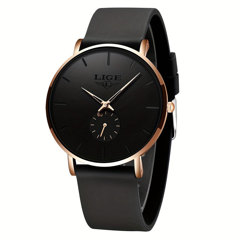Women's Black Quartz Watch with Silicone Band and Water Resistance
