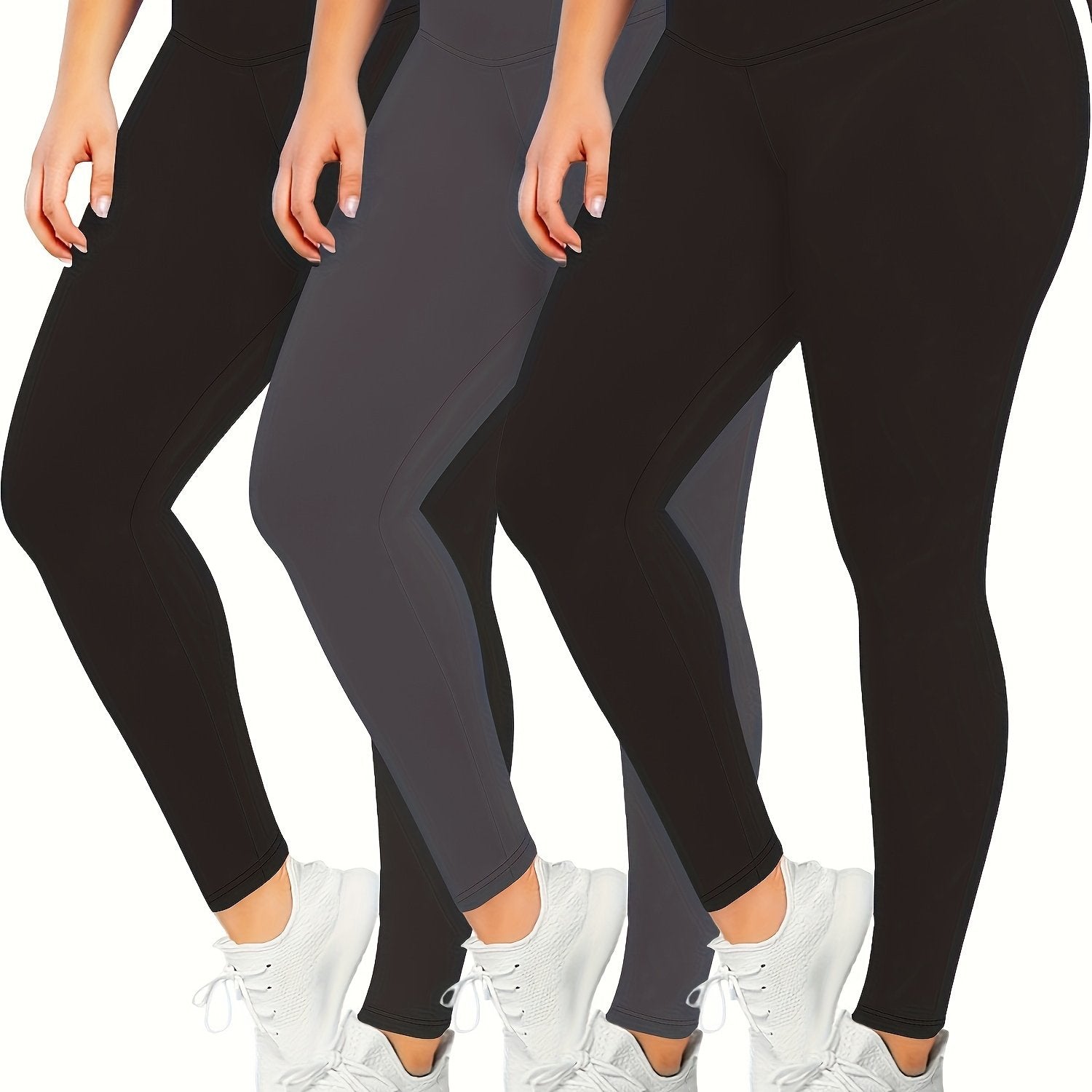 Women's High Waist Skinny Fit Underwear Set 3 Pcs Solid Color Knit Polyester