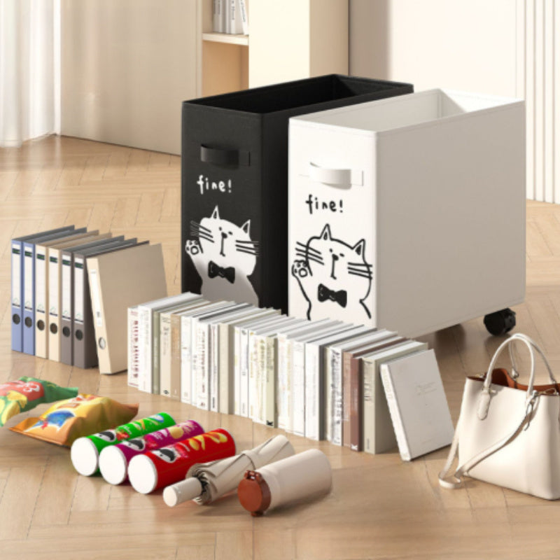 Denim Storage Basket with Cat Design and Wheels for Office Bathroom Home Organizer