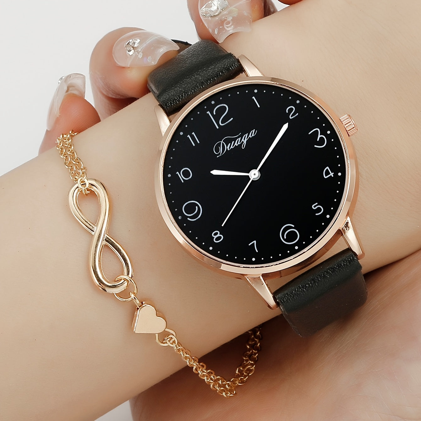 Women's Watch and Heart Bracelet Set Quartz Faux Leather Alloy Case