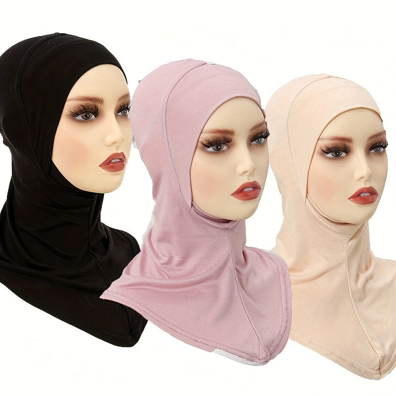 Set of 3 Solid Color Breathable Inner Hijab Caps for Women with Pullover Style