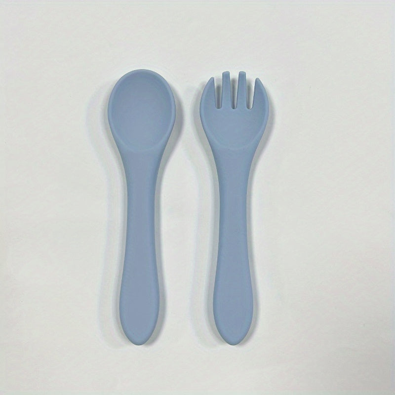 Set of BPA-Free Toddler Utensils with Silicone Forks and Spoons for Self-Feeding