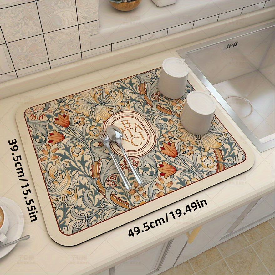 Floral Pattern Coffee Machine Mat Multi-Functional Dish Drying Pad Non-Slip Soft Kitchen Bathroom