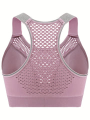 Women's Plus Size Sports Bra Breathable Nylon Yoga Running Gray Beige