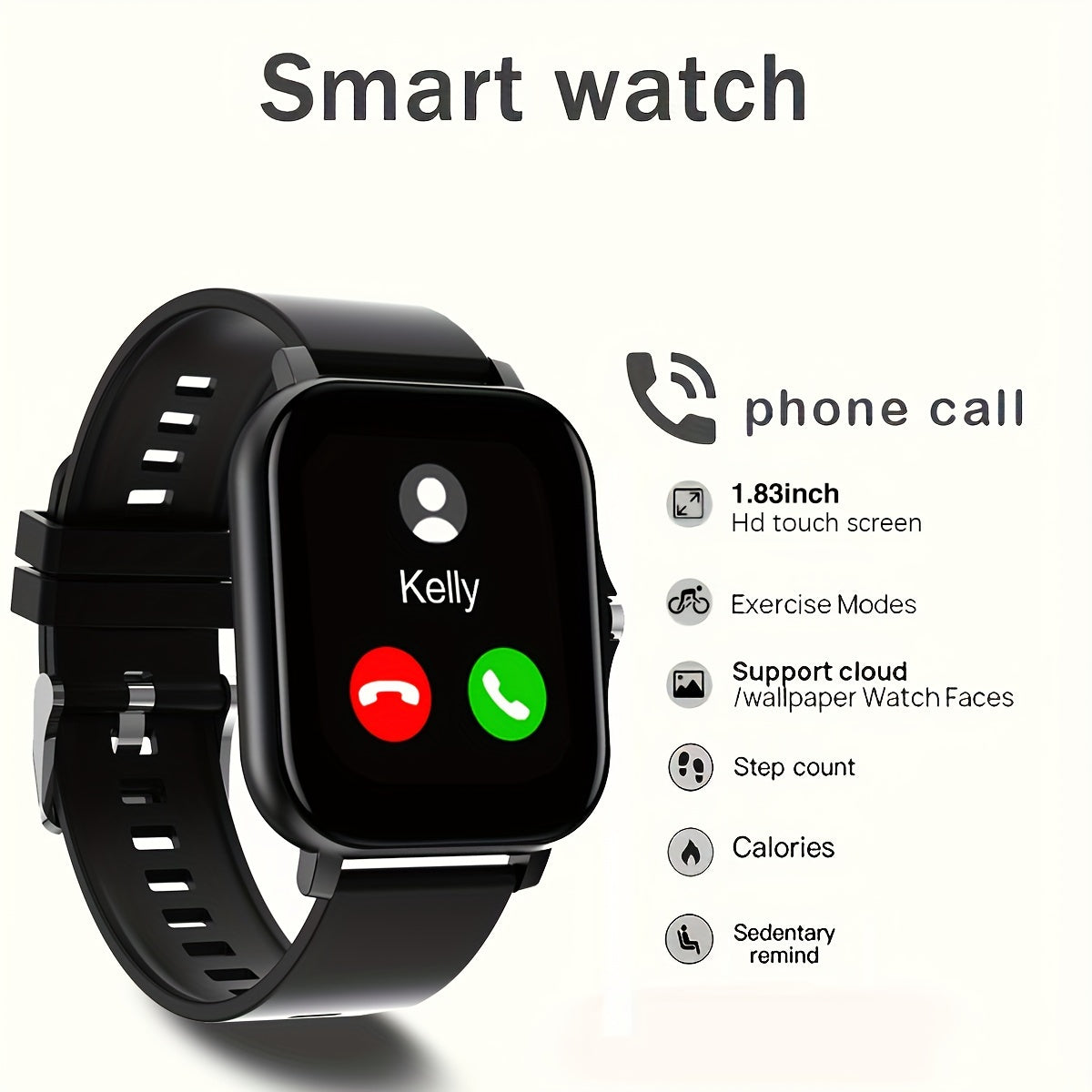 Smart Watch with Touch Screen Call Function Fitness Tracker Zinc Alloy Case Silicone Band