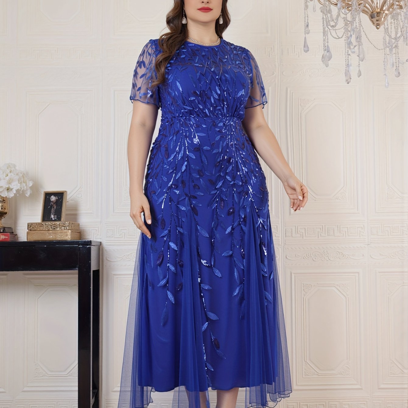 Plus Size Women's Formal Pink Bridesmaid Wedding Prom Gown with Flared Skirt