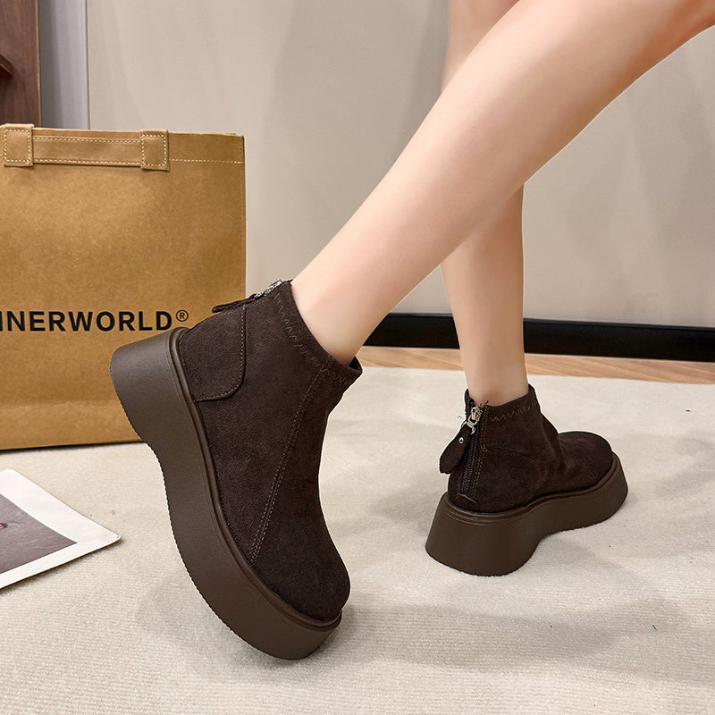 Women's Winter Boots Leather Wide Width Nonslip Zipper Fashion