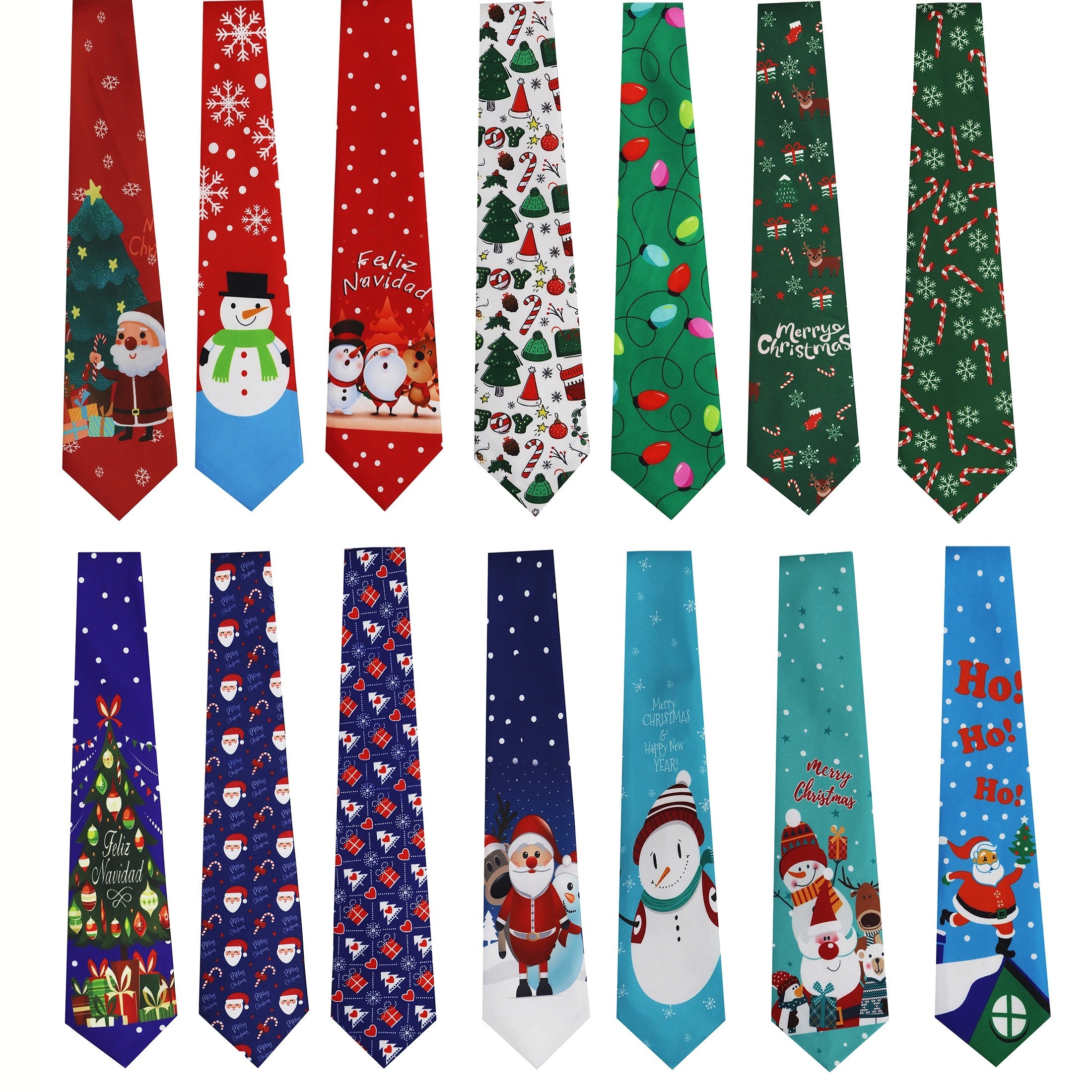 Unisex Christmas Tie Polyester Santa Snowman Candy Cane Holiday Party Accessory