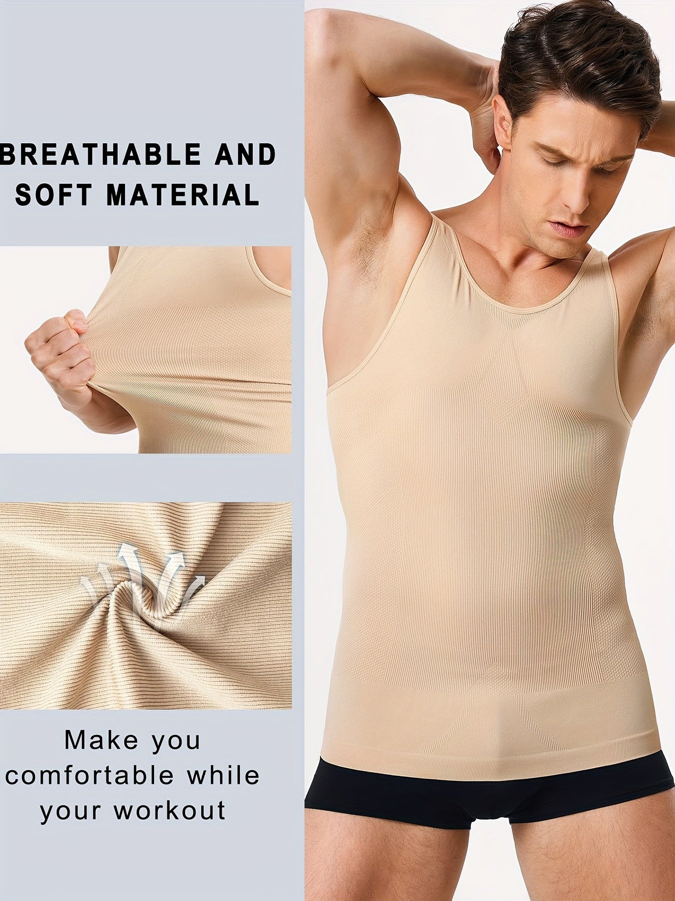 Men's Slimming Body Shaper Tank Top Breathable Nylon Spandex Sleeveless Off-Shoulder All-Season Fitness