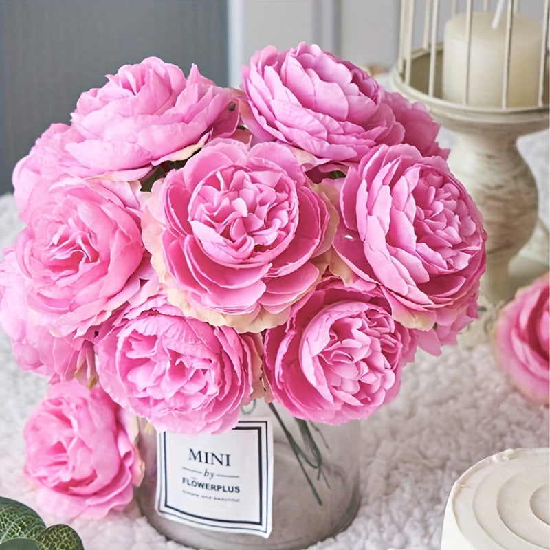 6 ярких стеблей искусственных пионов персикового и красного градиента, диаметр 7,98 см - идеально подходит для DIY свадебного декора, украшения тортов и центральных композиций для дома.