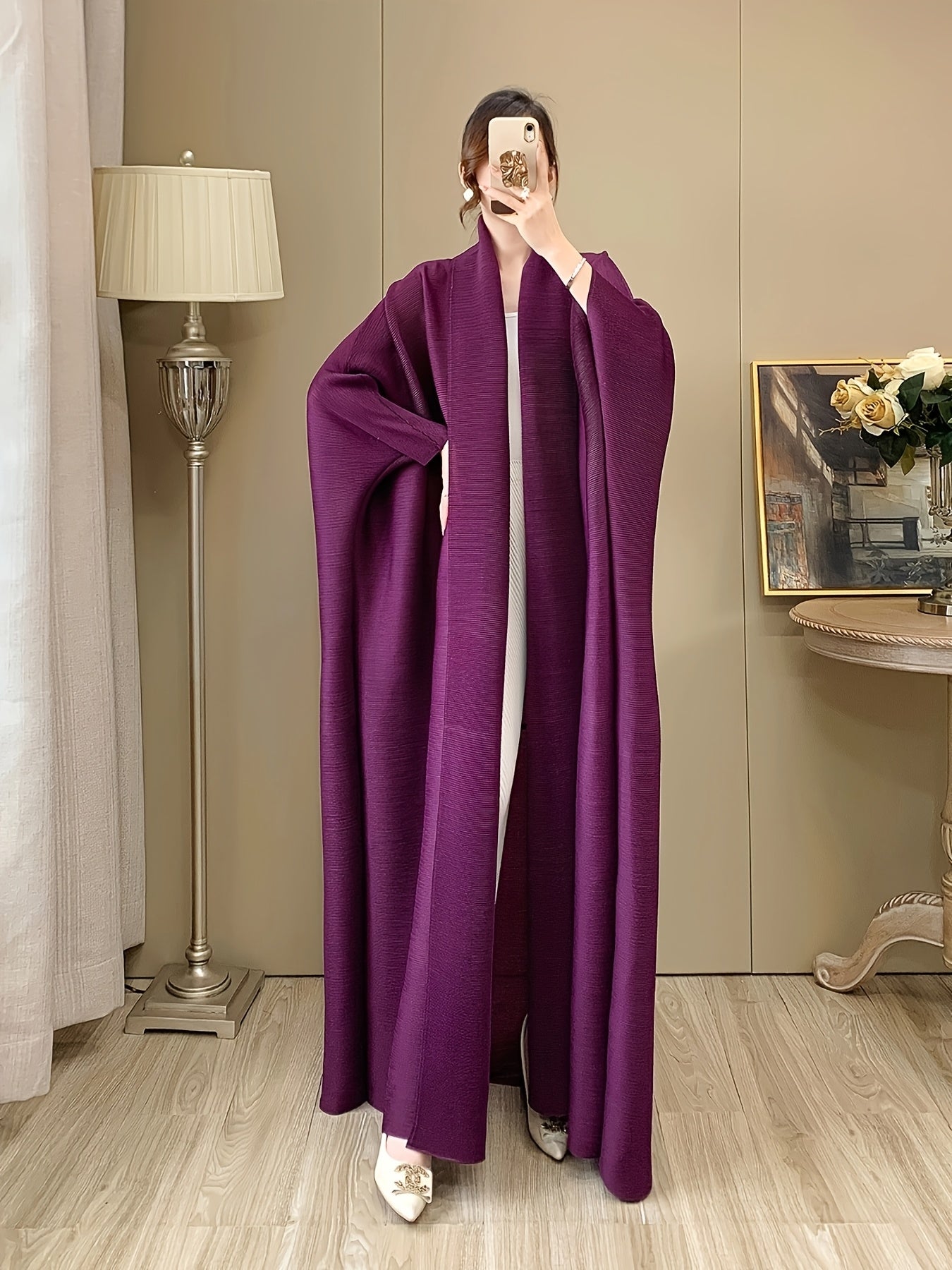 Women's Long Robe Polyester Loose Fit Casual Fall-Winter Solid Color