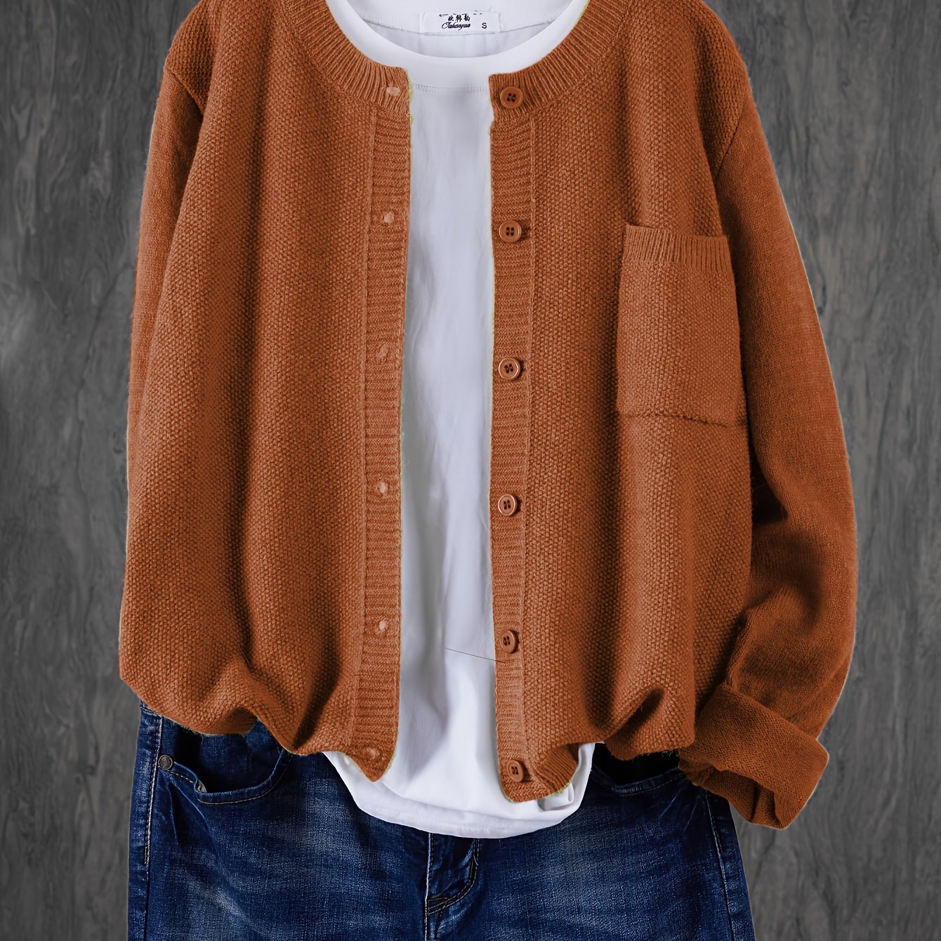 Cárdigan de punto sólido para mujer con hombros caídos, bolsillos y botones en el frente para primavera y otoño