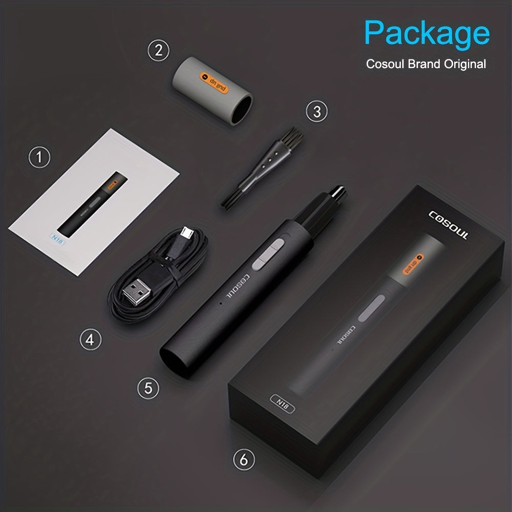 Rechargeable metal alloy nose hair trimmer with precision blades
