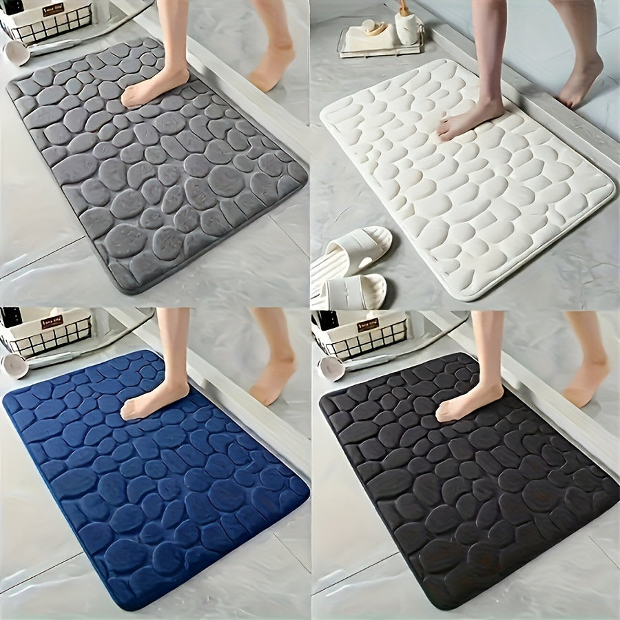 Bath Mat Non-Slip Embossed Pebble Pattern 59.94x39.88cm Absorbent Polyester