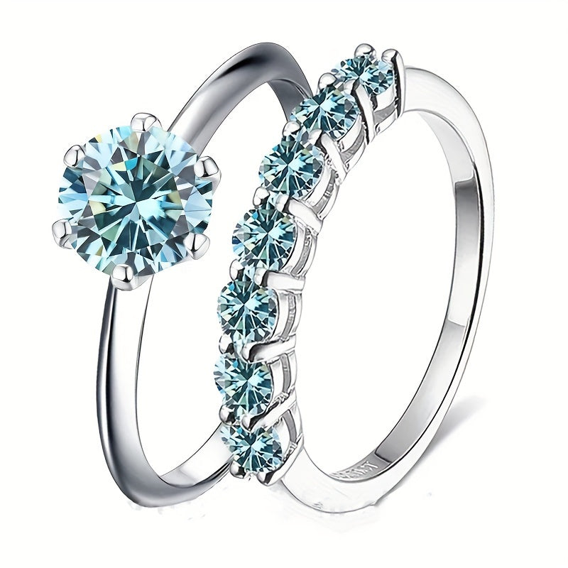 Moissanite Stacking Rings in 925 Sterling Silver with 18k Plating Gift Box