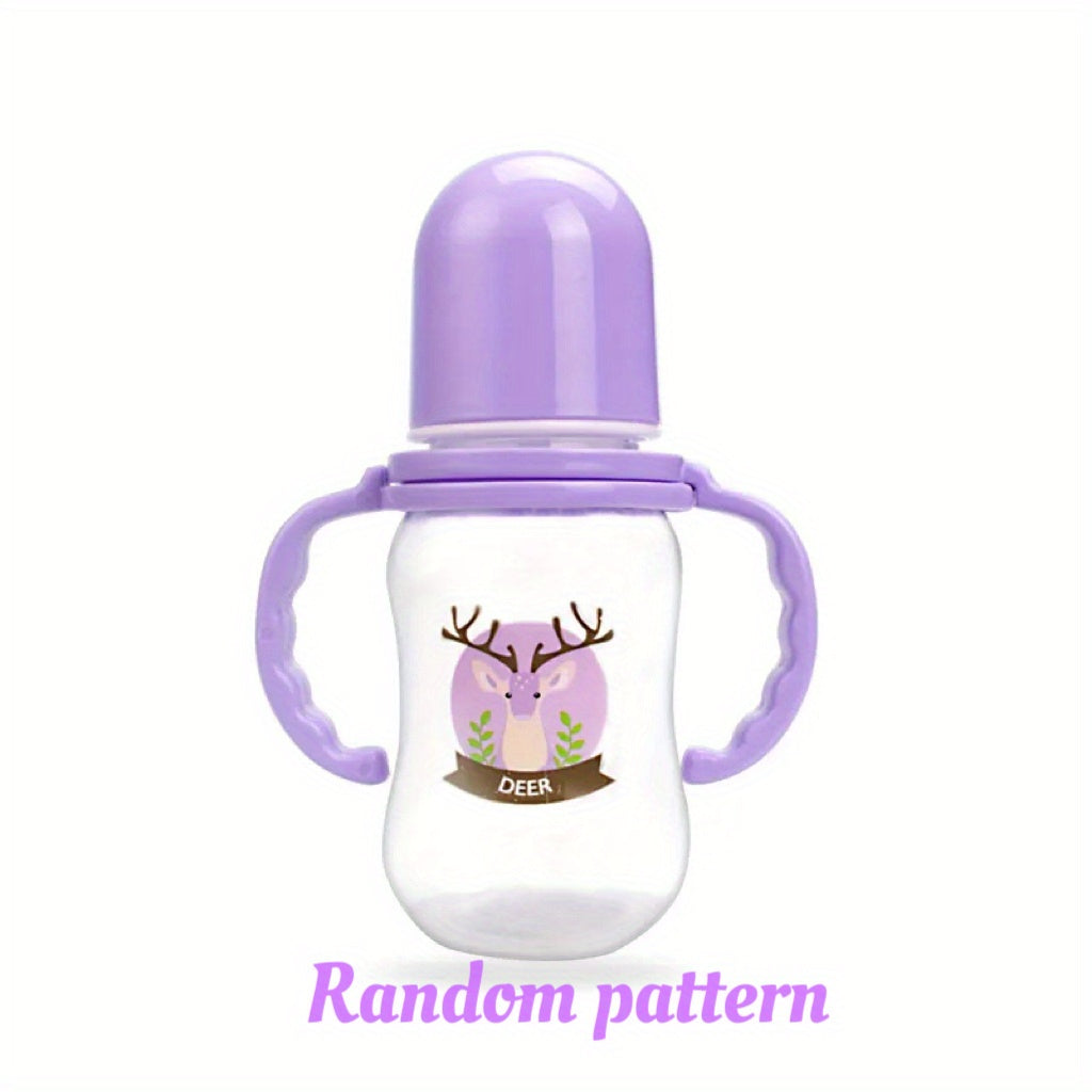Baby Bottle with Handle and Straw 5oz 150ml Food Grade Feeding Bottle in Random Pattern