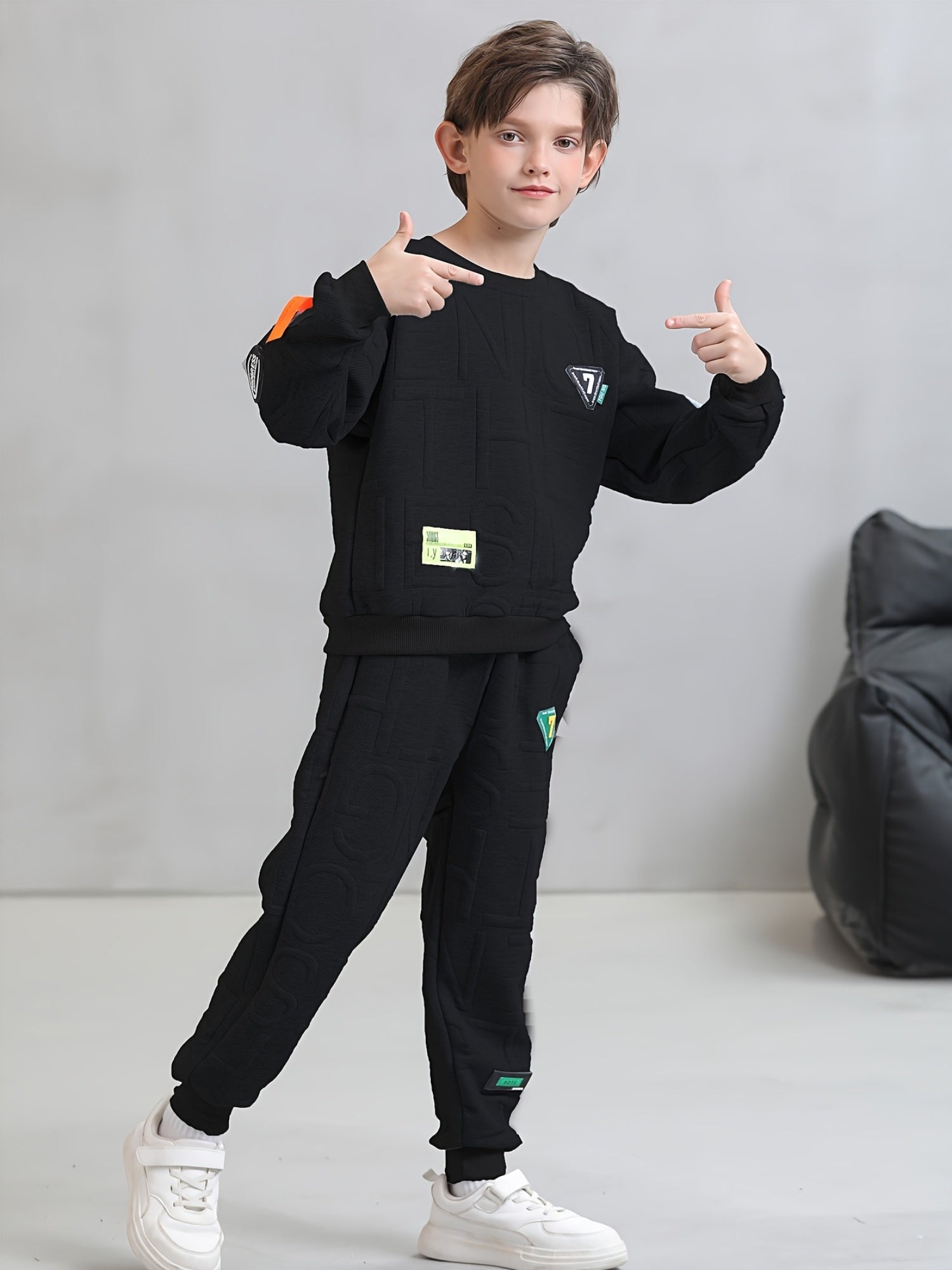 Boys' 2-Piece Viscose Knit Sweatshirt and Pants Set with Alphabet Pattern for Kids Under 12