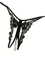 Tanga bordada con jacquard, con abalorios y diseño de recorte, lencería para mujer