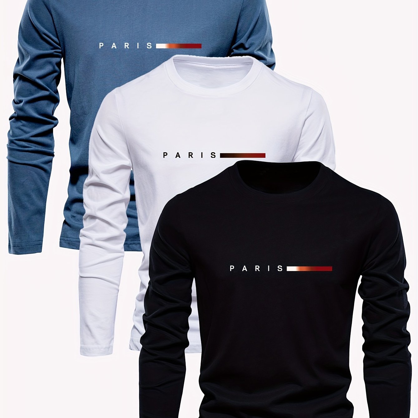 Men's Cotton Long Sleeve T-Shirts with Paris Print for Spring and Fall