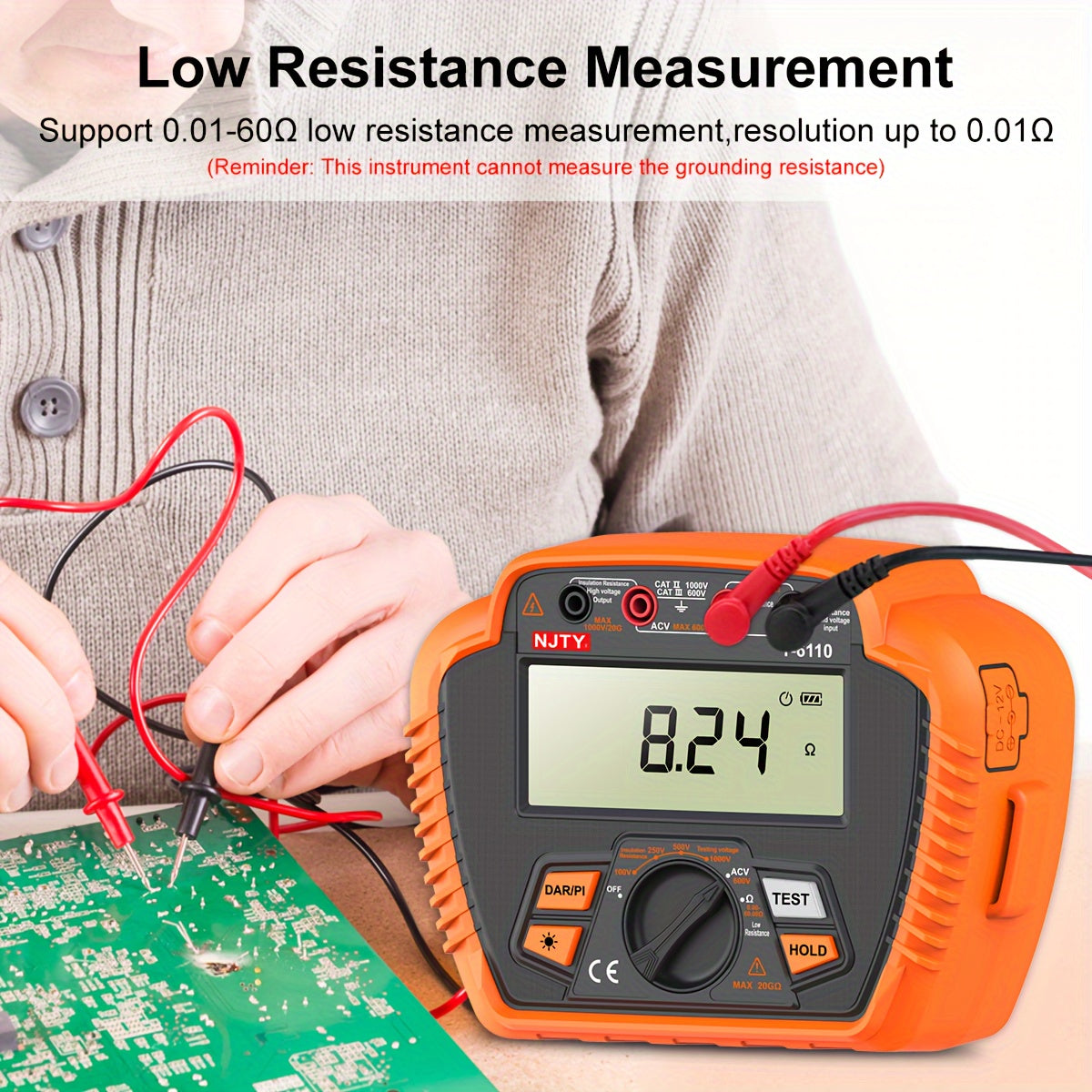 Digital Insulation Resistance Tester 1000V/2500V Portable Megohmmeter with Backlit LCD