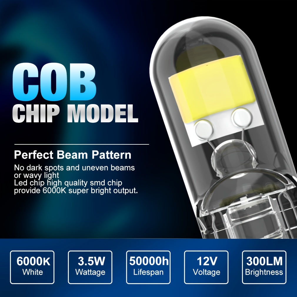 2-Pack W5W T10 COB LED Car Bulbs Bright White for Interior Dome
