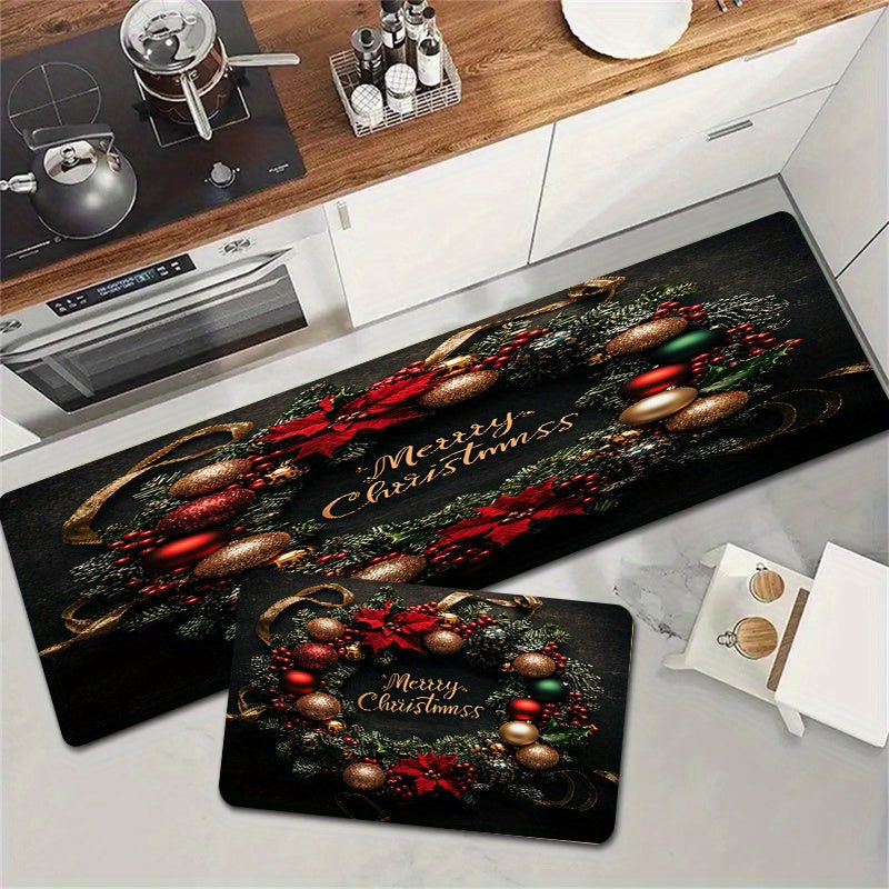 Juego de 3 felpudos navideños lavables de poliéster para puerta de entrada, decoración festiva para sala de estar