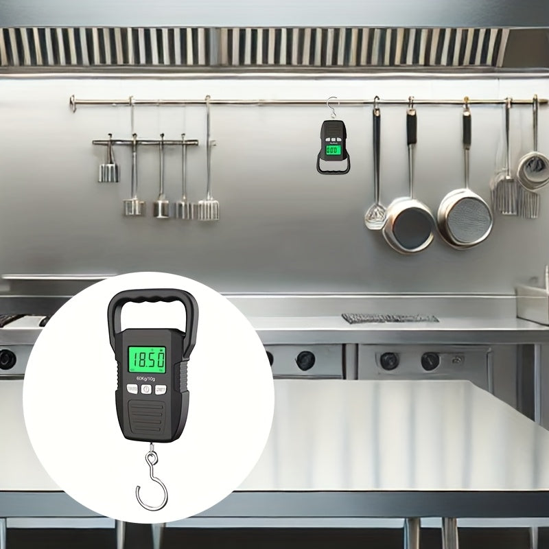 1 dona Raqamli osma tarozi Katta yoritilgan LCD ekran bilan - 132lb/60kg sig‘im, Baliq ovlash, yuk va pochta ishlatish uchun ideal, Batareya bilan ishlaydi (Batareyalar kiritilmagan)