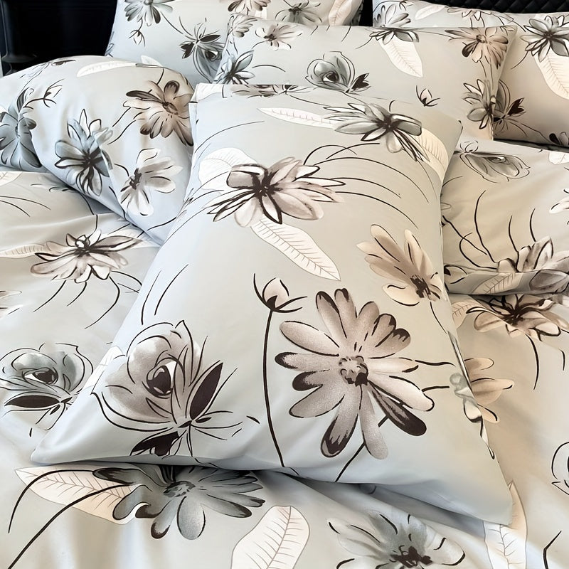 Koʻk rangli gull naqshli yostiq va yostiqchalar bilan toʻplam, 3 ta qopqoq va yostiqchalar, yumshoq polyester